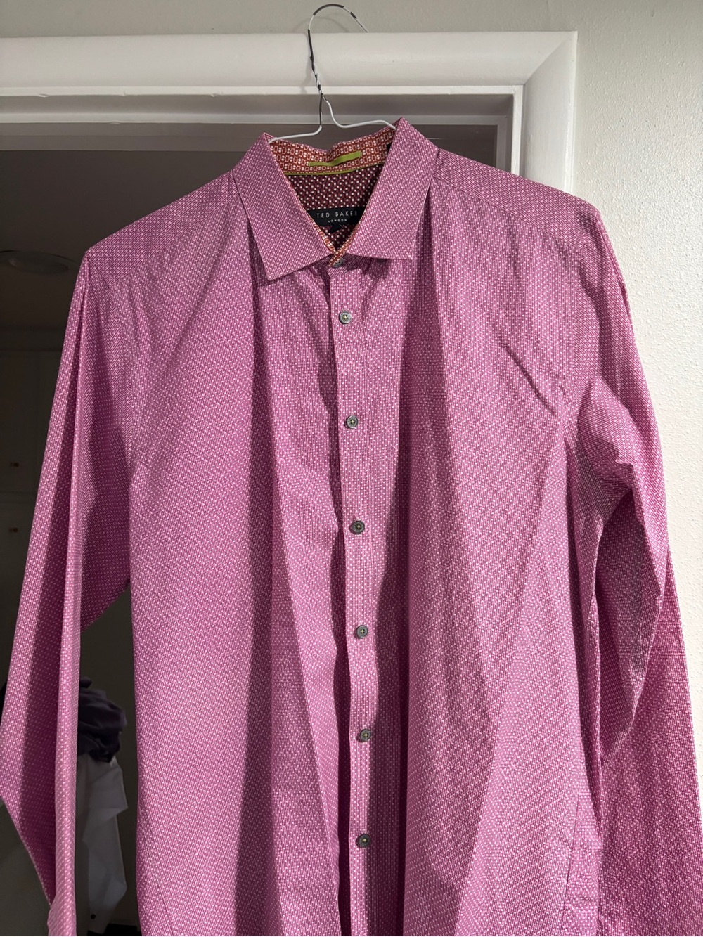Ted Baker Pink Dot-Print Long Sleeve Dress Shirt